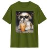 Funny Shih Tzu Drinking Iced Coffee Dog Meme TShirt Harajuku TShirts ShortSleeve Aesthetic Tshirt Cotton 4XL 5XL 6XL Clothes