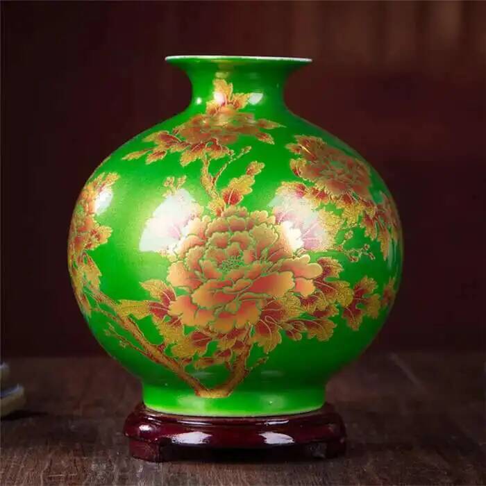 Neue chinesische Stilvase Jingdezhen Gelbe Kristallglasur Blumenvase Heimdekoration Handgefertigt Glänzend Famille Rose Vasen