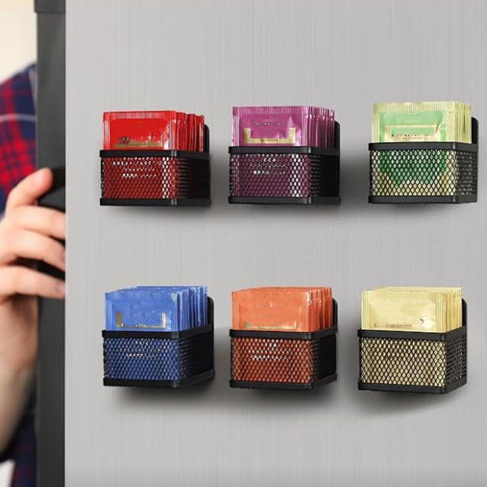 

6 шт. Магнитный органайзер для чайных пакетиков Большая вместимость корзина для чайных пакетиков Стильная подставка для чайных пакетиков Холодильник 6pcs