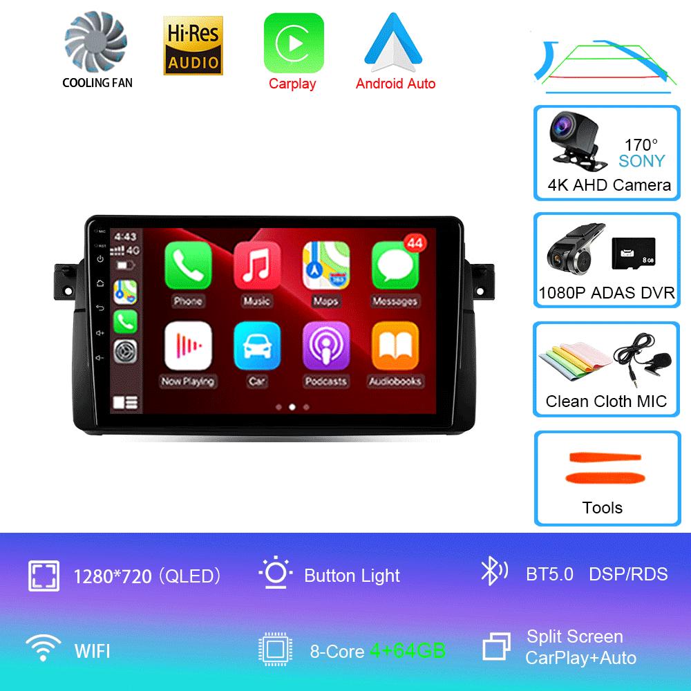 Car Radio Android 14 Carplay For BMW E46 M3 1998 1999 2000 2001 - 2006 Navigation GPS Multimedia Player Stereo wifi+4G BT 2 DIN