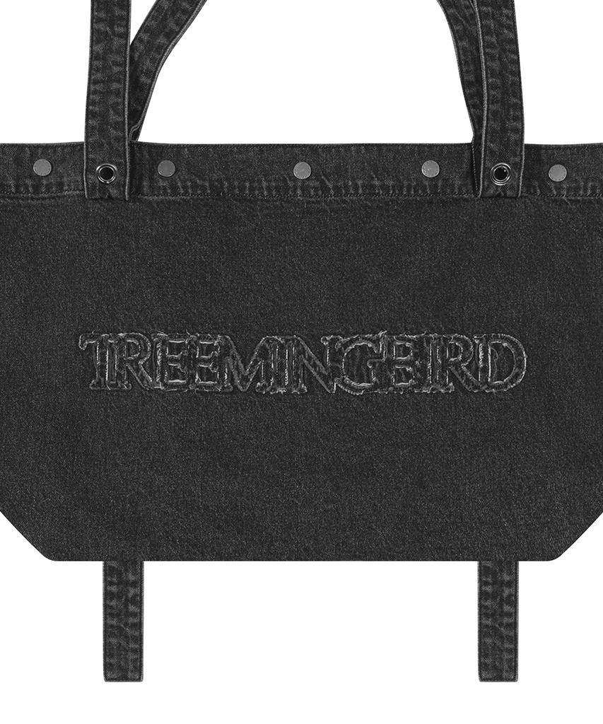 Treemingbird Washed Denim Logo Tote Bag [ Black ]