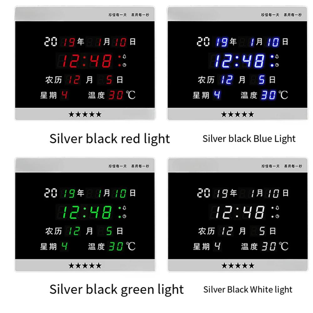 LED Sürekli Takvim Elektronik Saat Dijital Duvar Saati Alarm Saatlik Chiming Sıcaklık Masa Saatleri Oturma Odası Dekorasyon