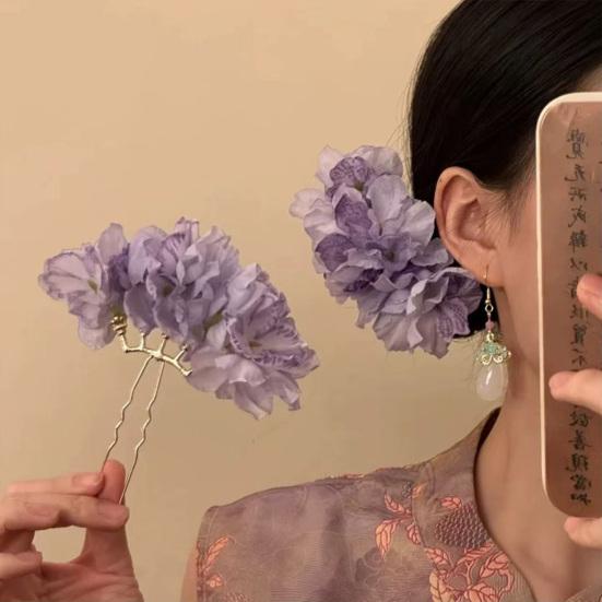 Women Hair Stick Artificial Flower Decor Hairpin Buns Half-Combed Hairstyles Chinese Hairpin Headgear Hanfu Hair Accessories