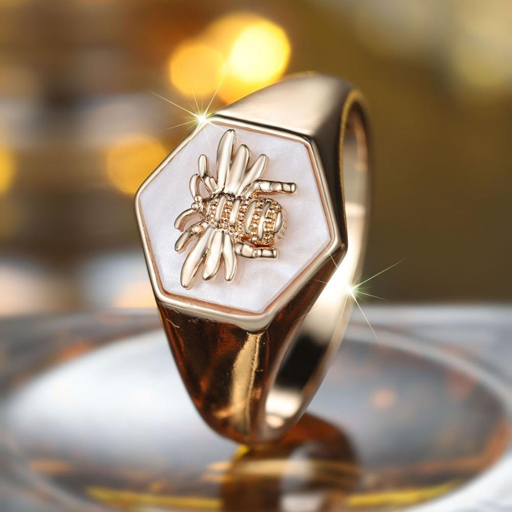 

Luxury Golden Geometric Hexagonal Bee Ring Women s Animal Ring Wedding Jewelry Gifts 6 золотой