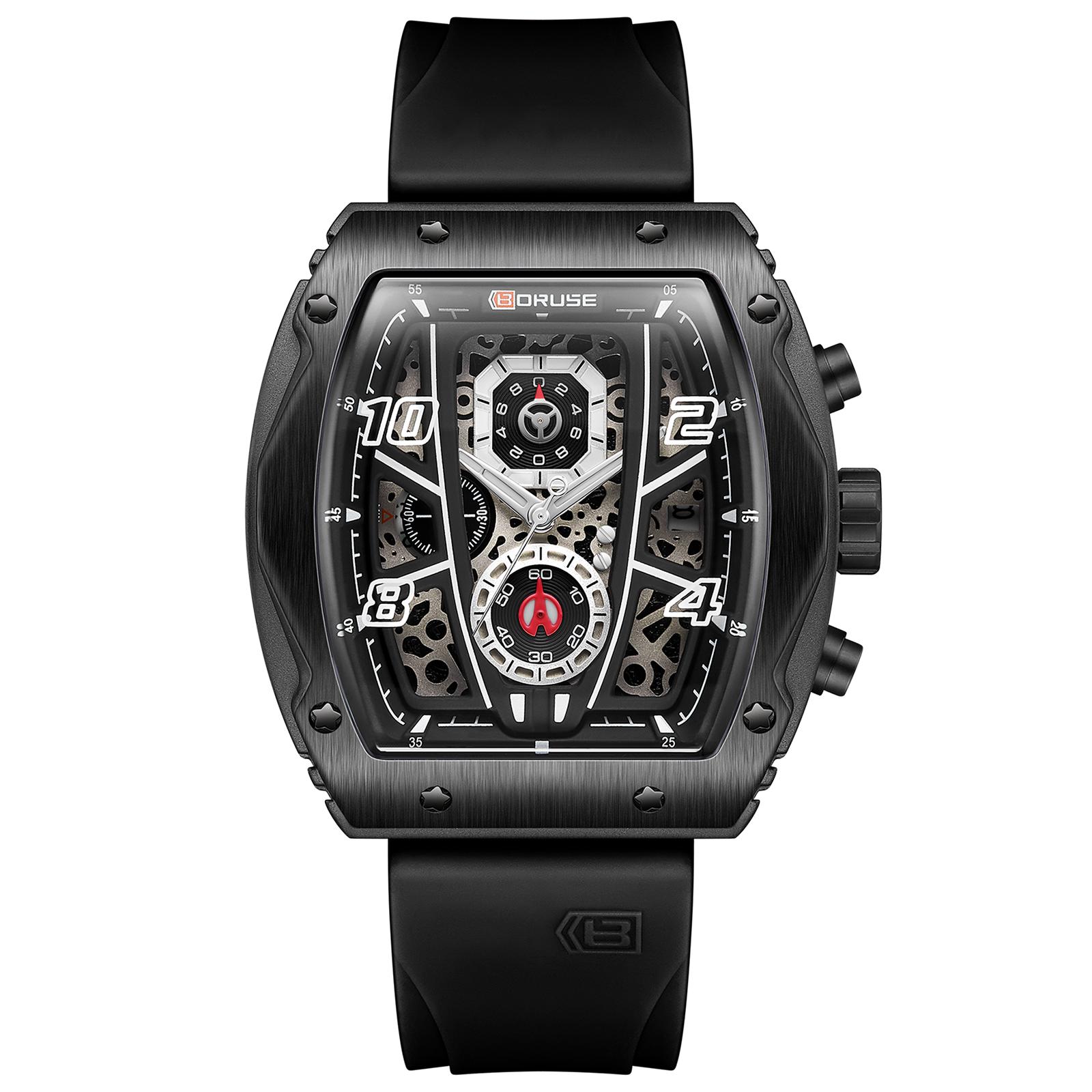 BORUSE Классические мужские часы Pointer Quartz Мужские часы Classic Gear design Модные деловые часы с силиконовым ремешком для мужчин чёрный