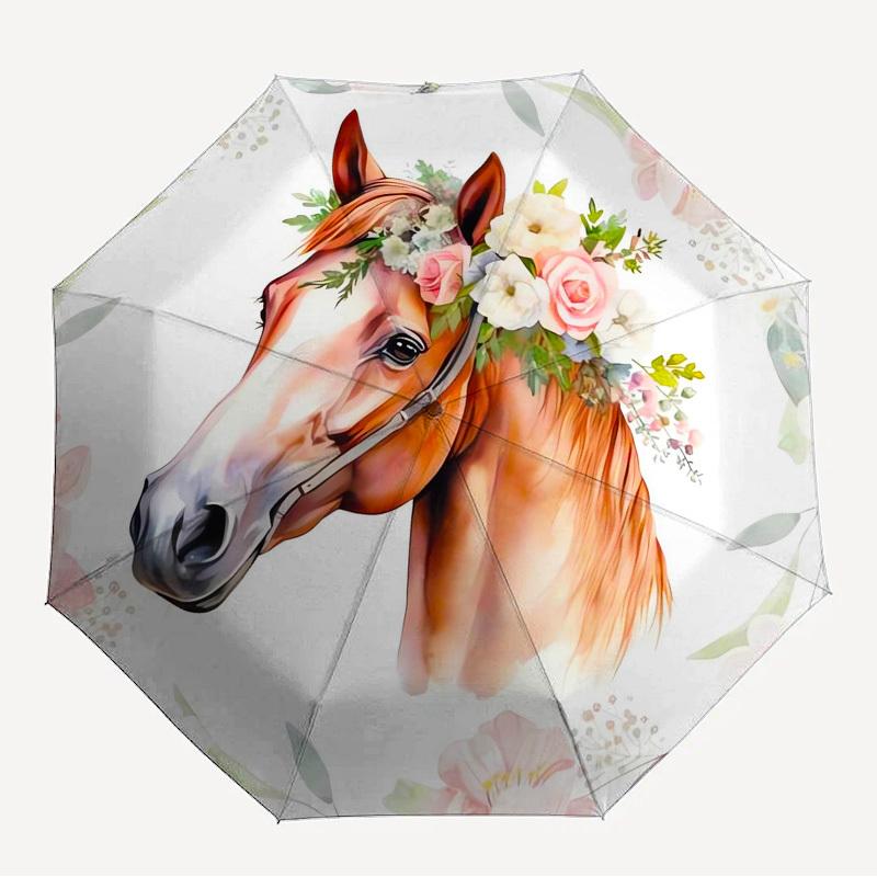 1pc Horse Floral Themed High-quality Umbrella,Automatic Opening and Closing Umbrella,Multi-functional Umbrella G0811320