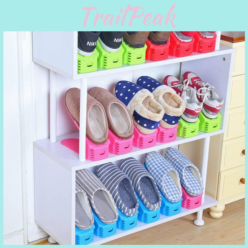 Space Plastic Saving Shoe Stand Dual Levels Adjustable Features Bedroom Use
