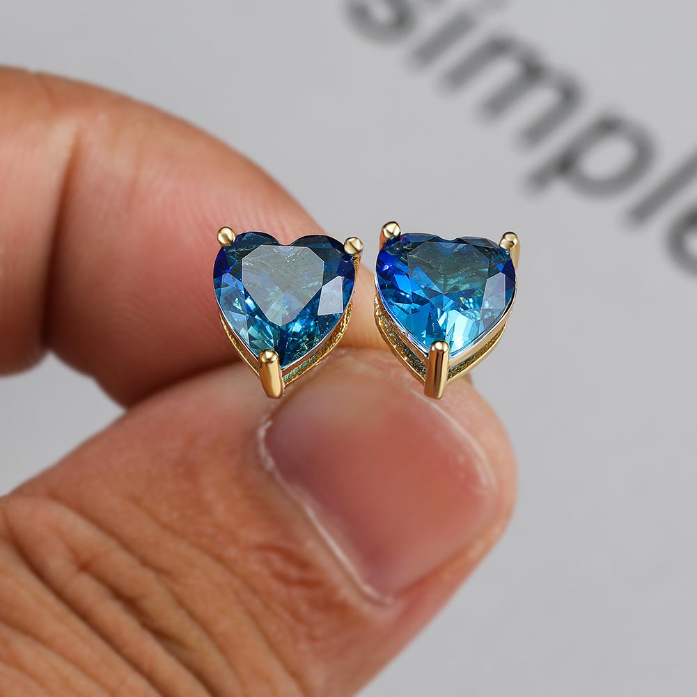 

Милые маленькие серьги-гвоздики с турмалином в форме сердца для женщин, роскошные серьги в форме сердца розового золота, ювелирные изделия для свадебной вечеринки золотой/аква голубой