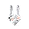 Original 925 Silver Family Charms Mom Flower Heart Beads For Necklace DIY Bracelet Present Jewellery Gift Mother's Day