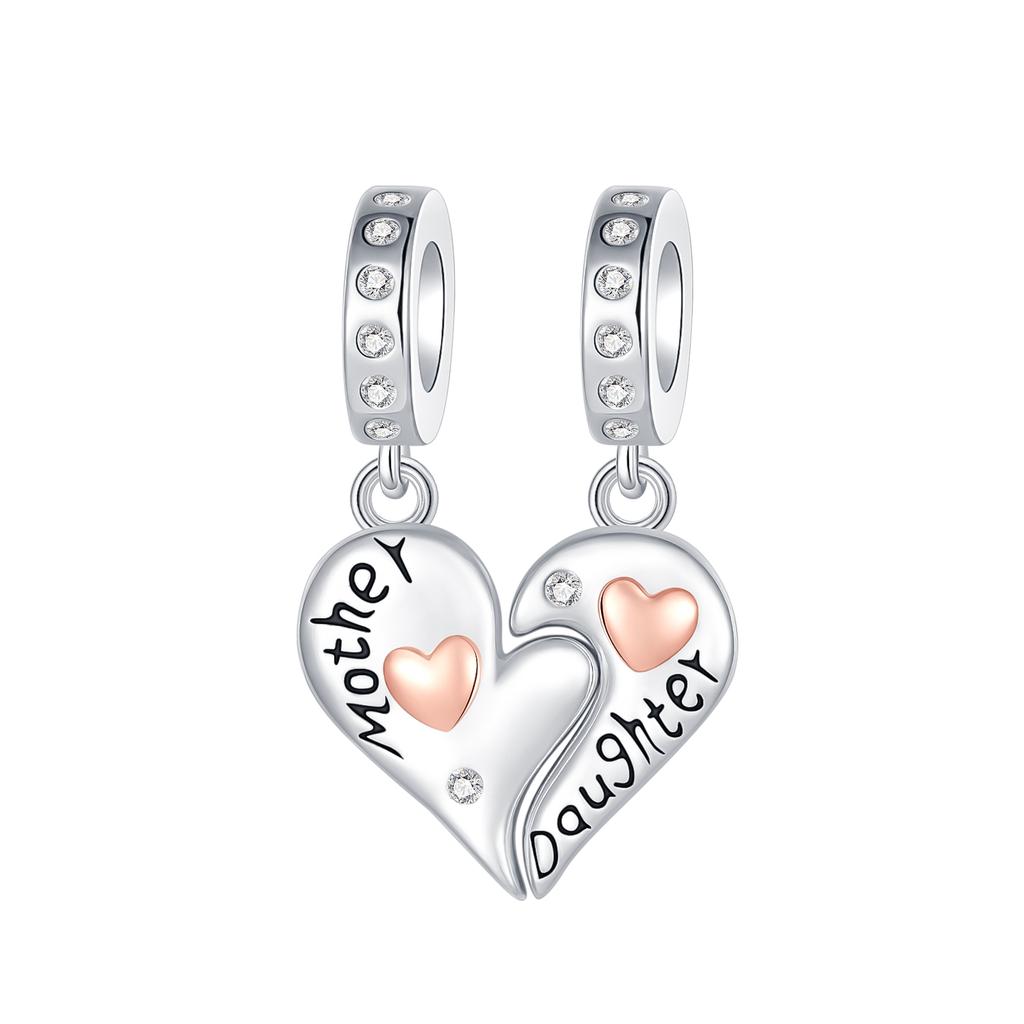 Original 925 Silver Family Charms Mom Flower Heart Beads For Necklace DIY Bracelet Present Jewellery Gift Mother's Day