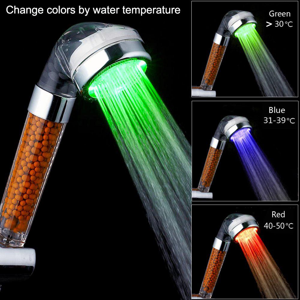 Zloog Bathroom LED Shower Head Color Changing Temperature Sensor Handheld Showerhead Spa High Pressure Anion Filter Shower Head