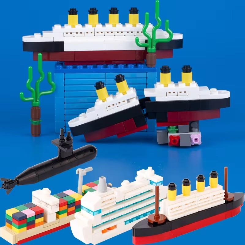 Activating Toys Diy Mini Model Bricks Cruise Ship Cargo Ship Submarine Building Blocks Sea Vessel Titanic Boat Scene Matching Kids Children Toys