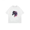 Oversized T Shirt Dress Black Horse Head With Red And Blue Feathers Print Casual Wear For Women