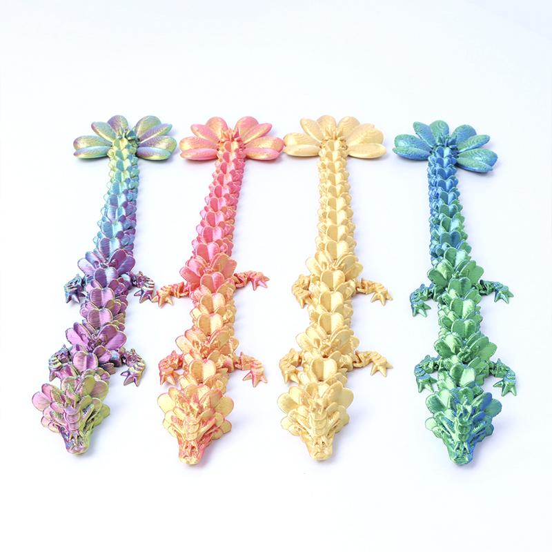 3D Printed Dragon Model 22cm Creative Movable Joint Clover Dragon Fish Tank Decoration Desktop Ornament Collection Gifts