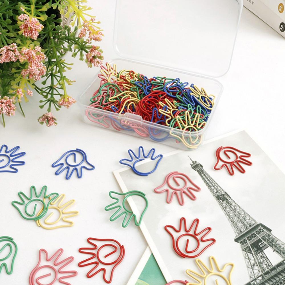 60pcs with Storage Box Paper Clip Hand Shaped School Stationery Cute Memo Clips  Office Supplies
