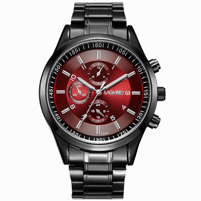 Ultra Thin Men Watch Business Black Steel Strip Sport Waterproof Three Eye Imitation Six Pin Korean Version Student Male Watches