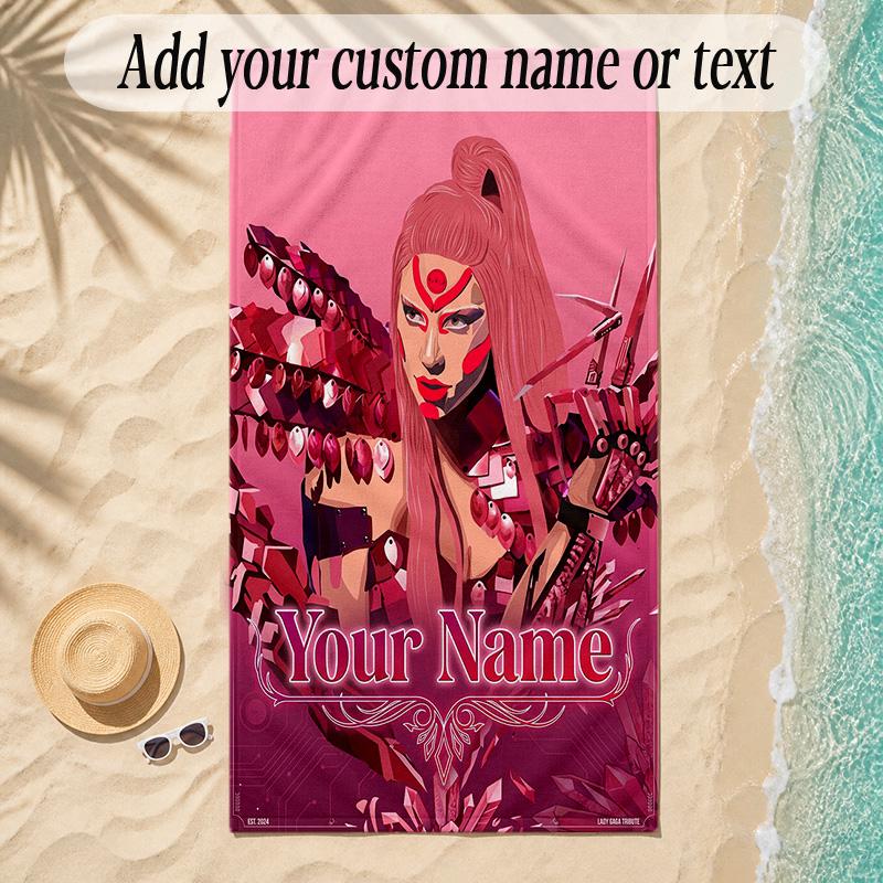Beach TowelLady Gaga Custom Name Text Personalized Soft Towel for Beach Pool Indoor Home Decor Gift