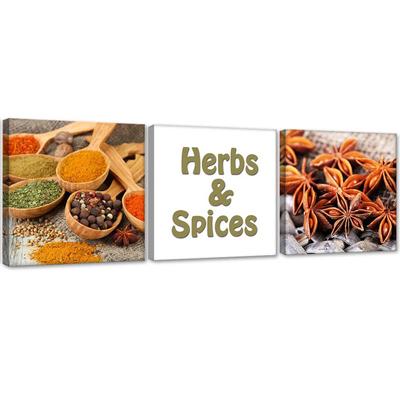 Set of Three Pictures Canvas Print Herbs and Spices