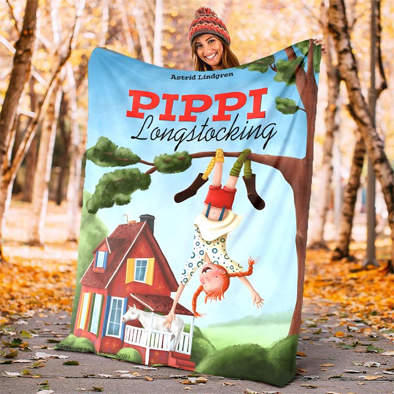 Pippi Longstocking Flannel Blanket Soft Warm All-Season Throw, Design for Camping, Car Travel, Hiking Sofa, Bed, Office Perfect Gift for Parties