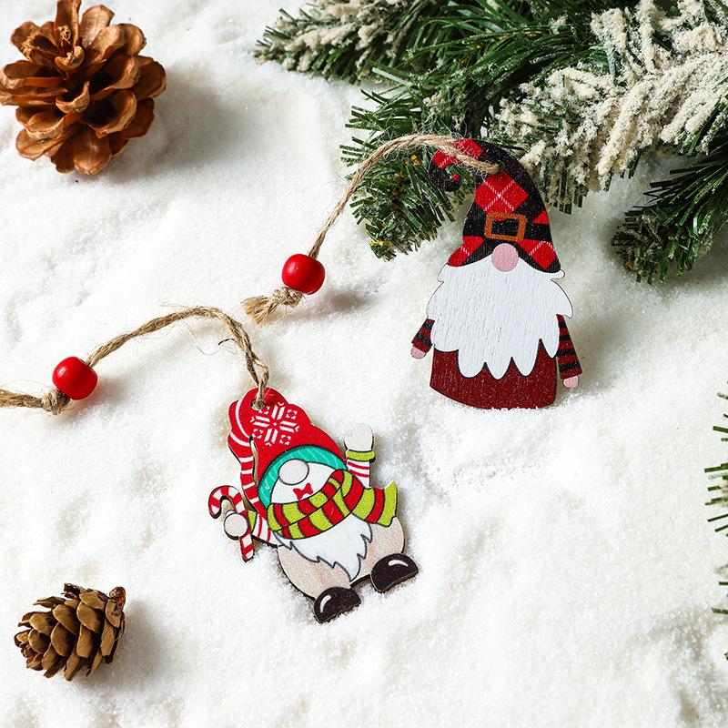 Christmas Four-Grid Faceless Old Man Wooden Ornament Gift Box with Small Pendants