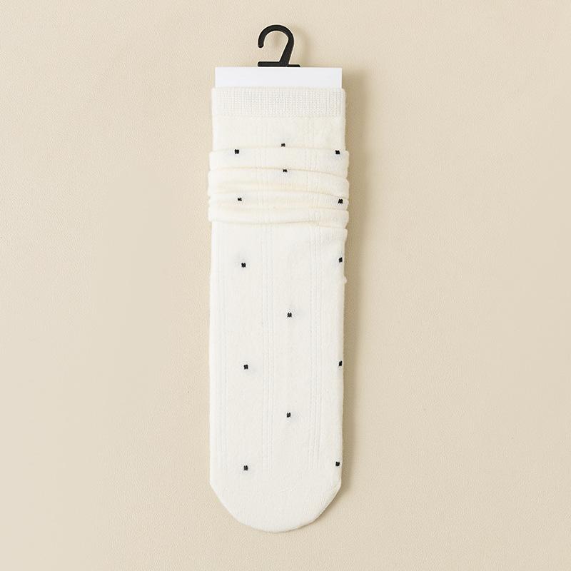 Women's Autumn and Winter Casual Polka Dot Cashmere Striped Socks Warm Women's Mid-calf Socks College Style Paired with Pile Socks