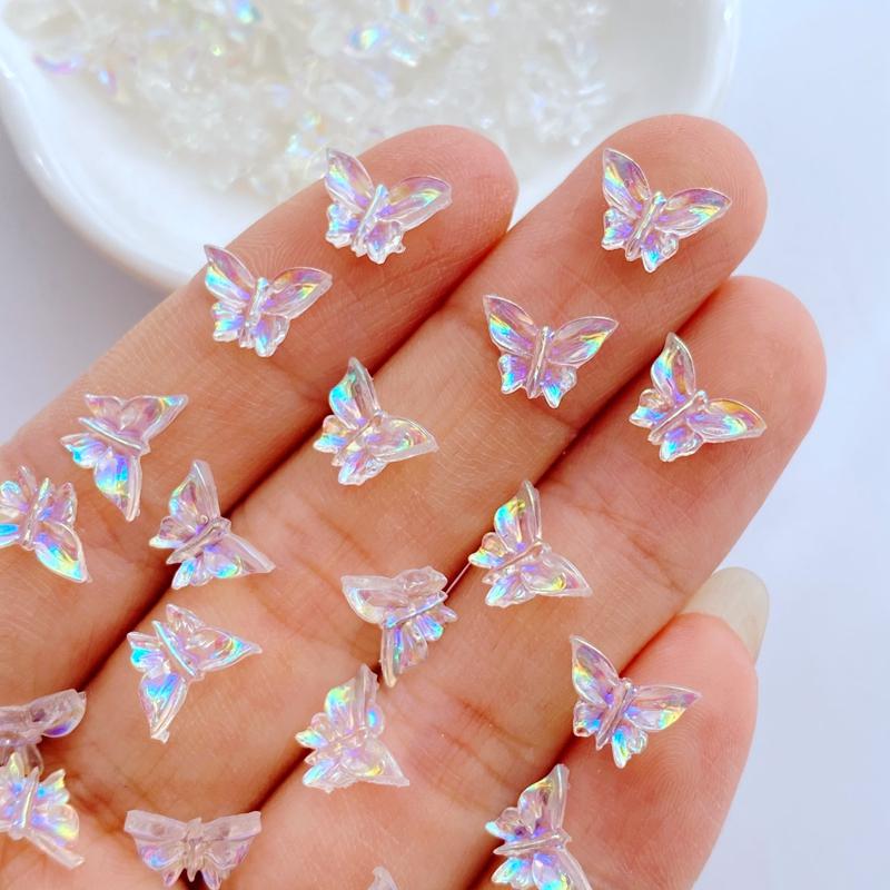 100Pcs New Cute Resin 6*9mm Cartoon Small Butterfly Series Flat Back Fit Phone Deco Parts Embellishments for Hair Bows Accessori