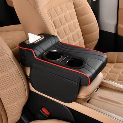 New Four-In-One Car Center Armrest Box PU Leather Cup Holder Armrest Pad Multi-Function Auto Accessories Car Armrest Pillow