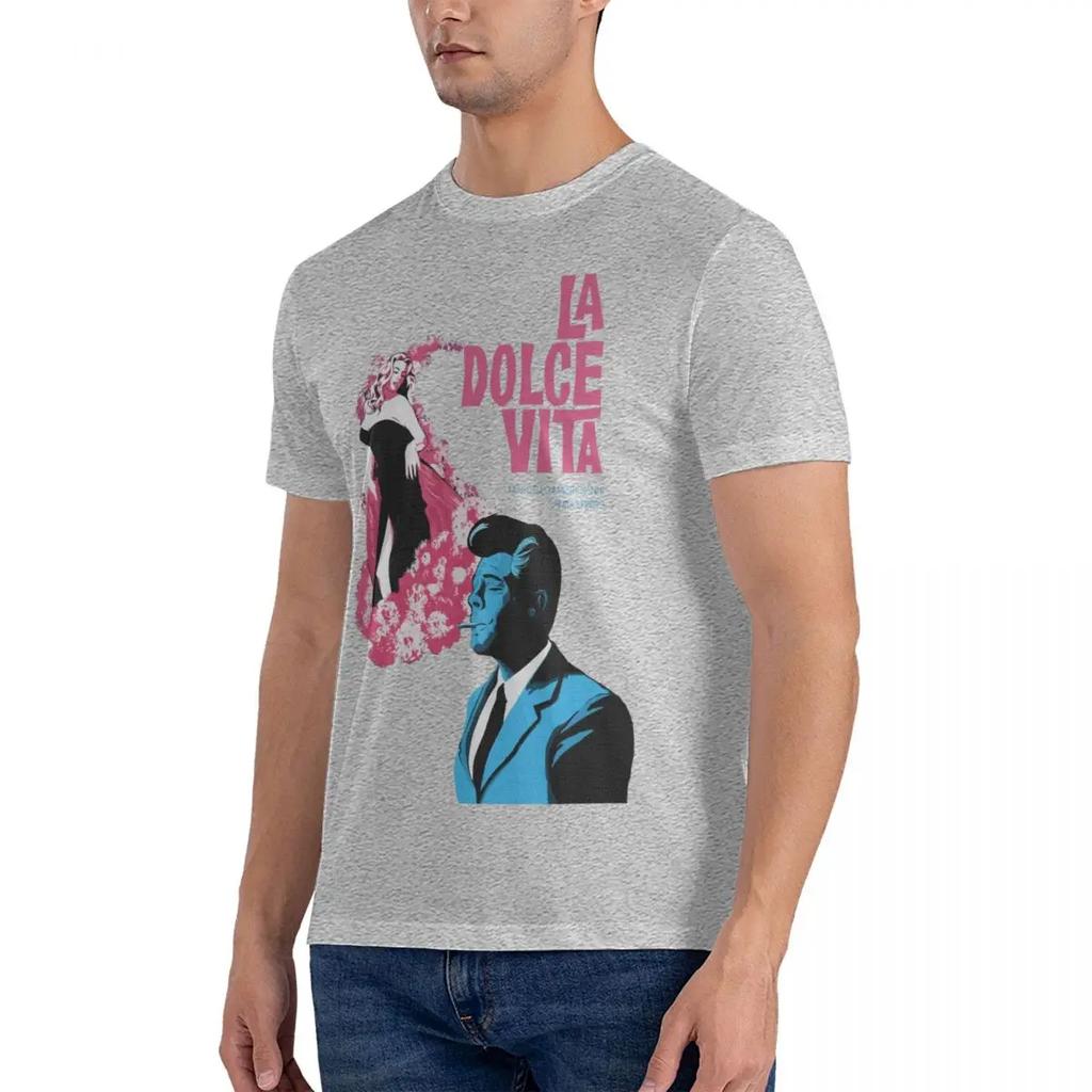 La Dolce Vita Fellini Print T-Shirt Men's Vintage Fashion Short Sleeve T-shirts Cotton Casual Cozy Oversized T Shirts