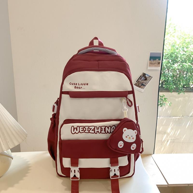 Student Schoolbag Color Block Women's Large Capacity Lightweight Backpack Middle School Student Backpack with Coin Purse