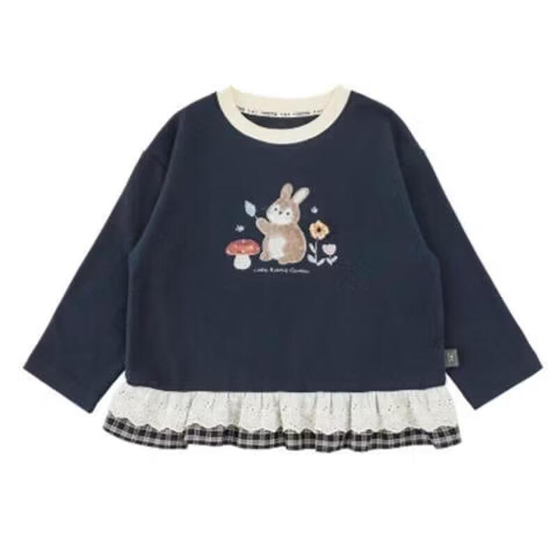 

Girls Long-Sleeve Cartoon Faux Two-Piece Lace T-Shirt 140