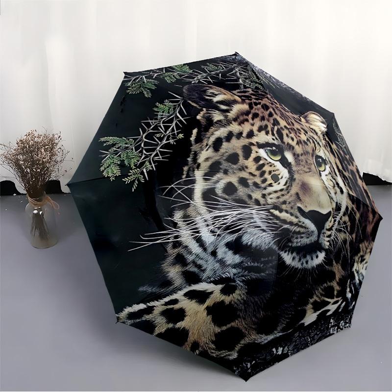 1pc Leopard Print Folding Umbrella | Elegant Design, Fashionable Accessory, Durable Construction, Sturdy Ribs yy251107034