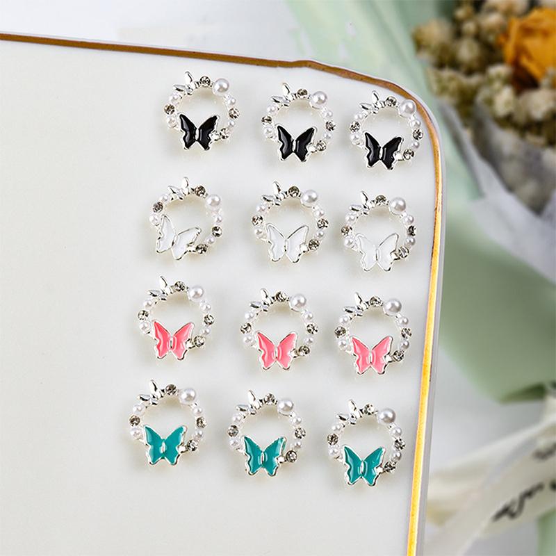 5Pcs Butterfly Pearl Nail Oil Drop Alloy Jewelry Love Flower Wreath Nail Decoration Nail Salon Diy Accessories Manicure Drill