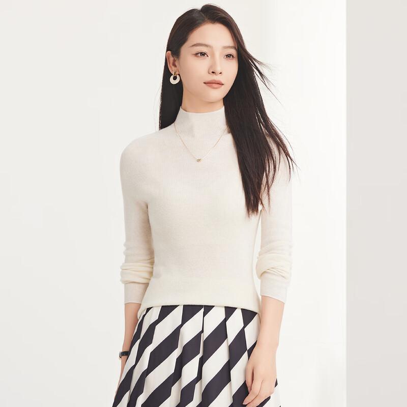 FAPAI Women's 100% Lambswool Slim Fit Semi-High Neck Sweater