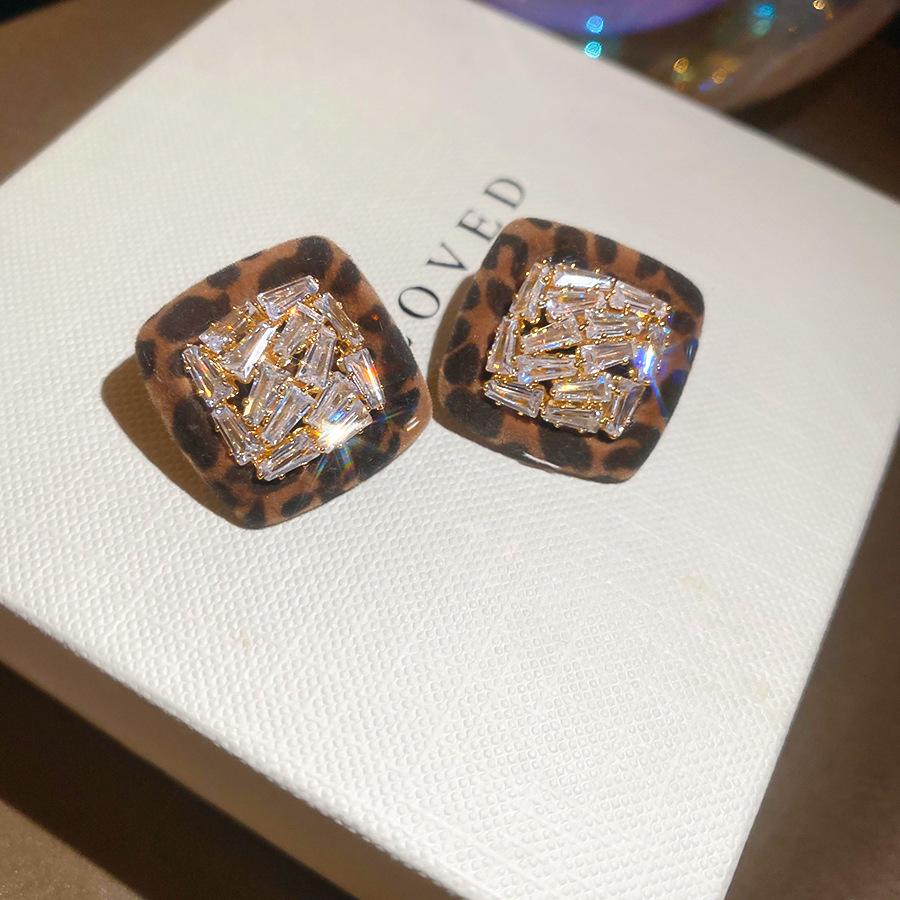 18K silver needle zircon rhombus stud earrings retro earrings simple temperament earrings women