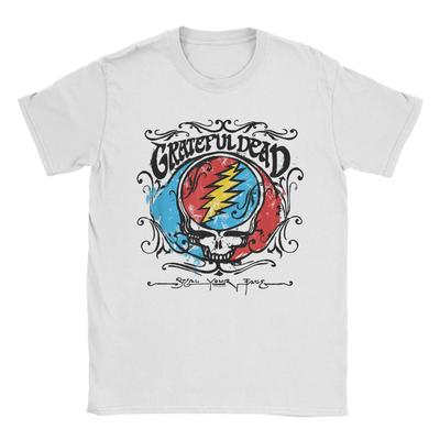 Harajuku T-Shirt Grateful Dead Steal Your Face Hand Drawn Flair Band Cotton T-Shirts  for Men Summer Awesome Short Sleeve Tops