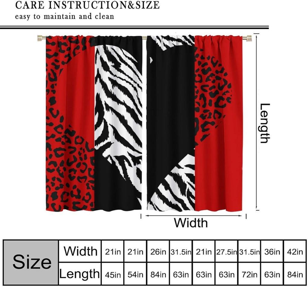 Leopard Zebra Decor Window Curtain Red Black Zebra Stripes Abstract Romance Heart Creative Patchwork Modern Fashion Art for Home