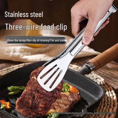 Stainless Steel Silicone Anti-Scald Food Tongs for Baking, Bread, Meat, Buffet, Three-Line Design