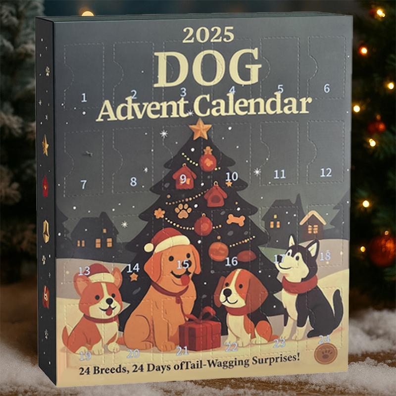 Calendar de Advent pentru câini 2025-24 buc. Ornamente 2D festive cu rase - Calendar de Advent pentru animale de companie cu ornamente reutilizabile, Idee pentru iubitorii de câini