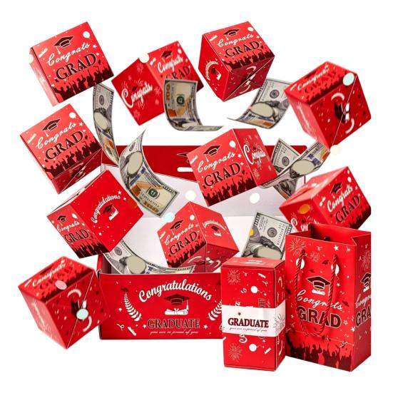 

2026 Graduation Explosion Gift Box, DIY Pop Up Money Holder Box, Folding Bounce Cash Gift Card Box for Grad Party Supplies красный