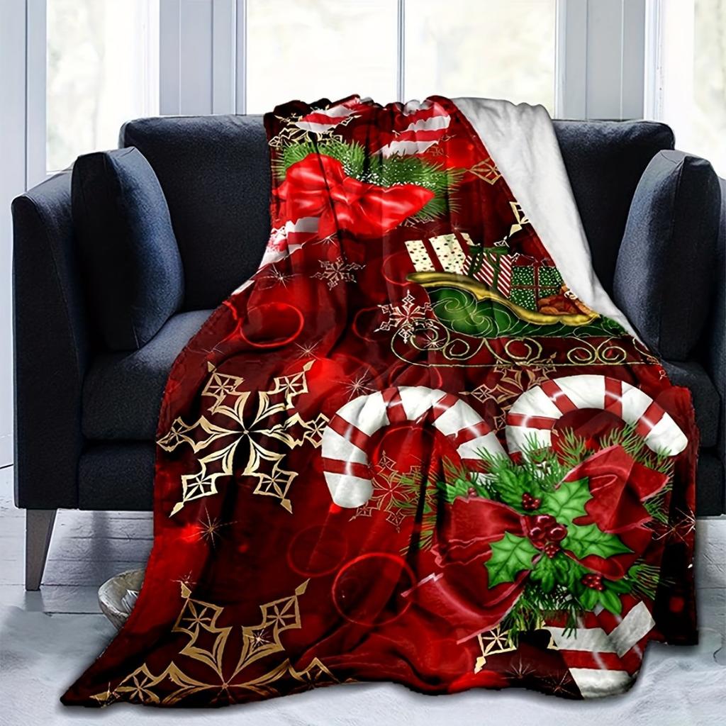 1pc Red Christmas Blanket Candy Snowflake Printed Skin-Friendly Soft Blanket Washable 2025 New for Home Christmas Decoration
