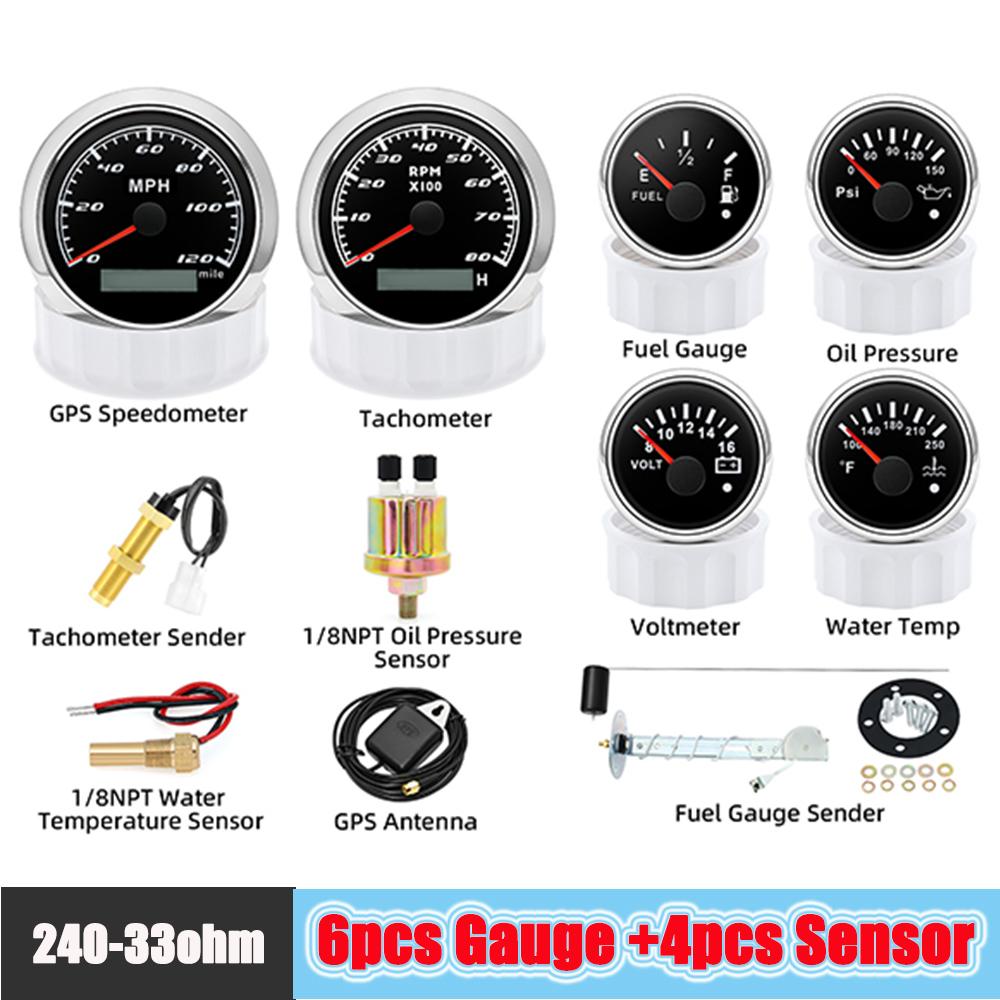 

85 мм тахометр GPS спидометр для автомобиля лодка многофункциональный комплект датчиков с датчиком 52 мм температура воды вольт давление масла счетчик топлива