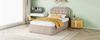 Children's Bed 90x200cm Slatted Frame Nightstand Upholstery Rivets Double Drawers Linen Adults Youth Without Mattress
