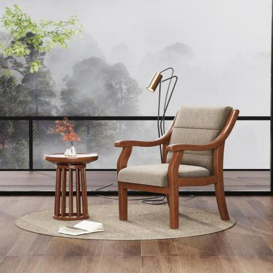 Retro Comfortable Chinese Solid Wood Armchair with Linen Fabric and Native Sponge Cushion.