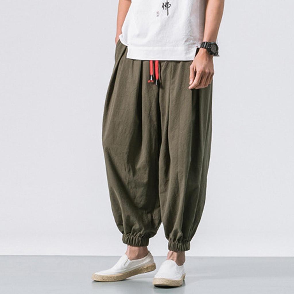 (Proiettore)Pantaloni casual in lino e cotone moda da uomo Leggings elastici con gambe larghe larghe