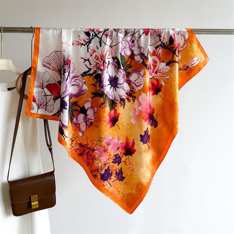 

Luxury Flower Silk Satin Scarf Women s Square Scarf 90cm Scarves Headscarf Travel Sun Protection Shawl Hijab Neck 90X90CM