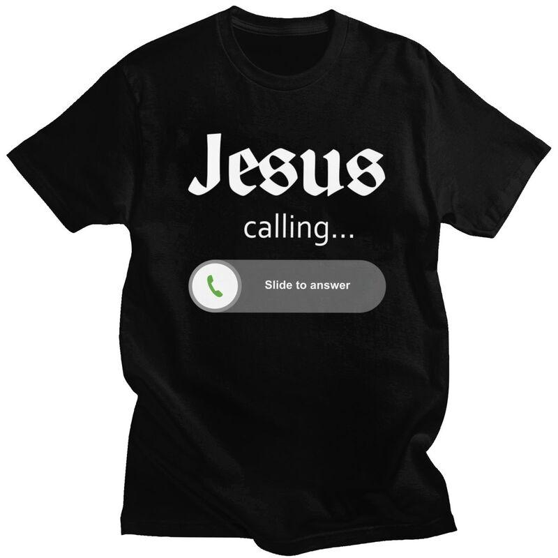 Mens Jesus Is Calling T Shirt Short Sleeves Cotton Tshirts Valentines Day Gift Leisure Funny Christian Joke Quote Tee Clothes
