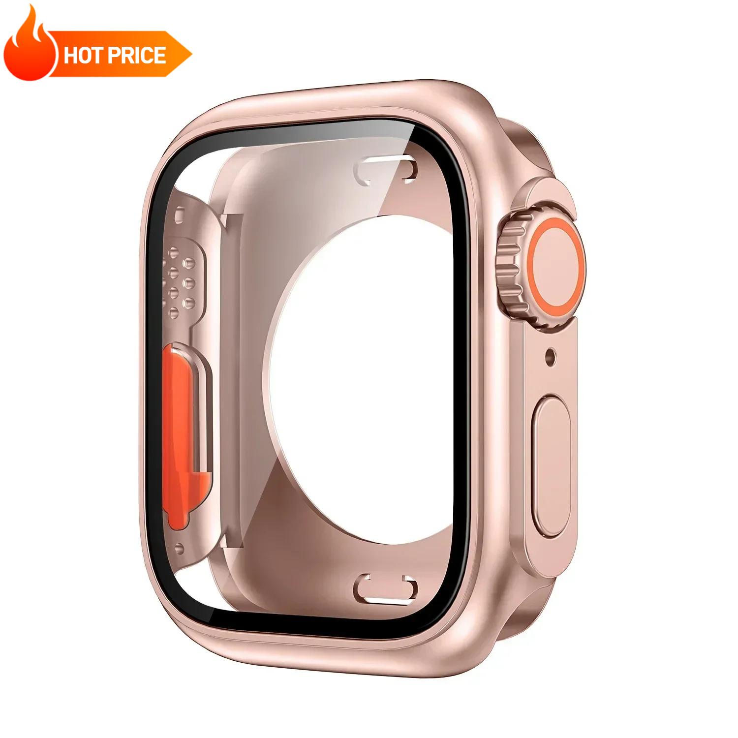 

Новий захисний екран для Apple Watch 46мм 45мм 44мм 40 41 42мм Жорсткий ПК Передній Задній Бампер Чохол iwatch 11 10 9 8 7 SE 6 5 45mm Series 9 8 7 рожевий колір золота