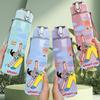 1PC Abstract Fashion Girl Character Print 750ml Color Plastic Sports Water Bottle Leakproof Flip Straw Lid Suitable for Sports Office Home Use