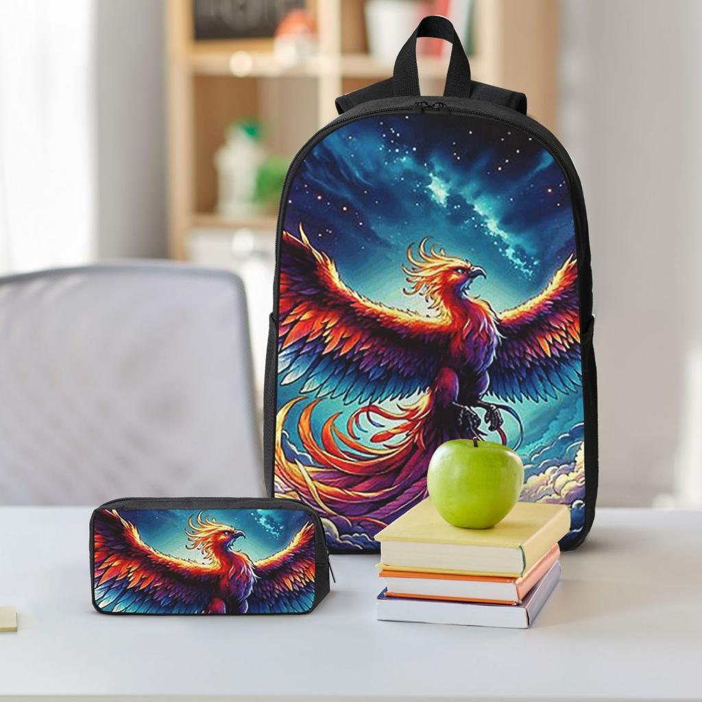 Bunter majestätischer Phönix Rucksack Schüler Buchtasche Schultasche Umhängetaschen 3tlg Isolierte Lunchtasche Federmäppchen