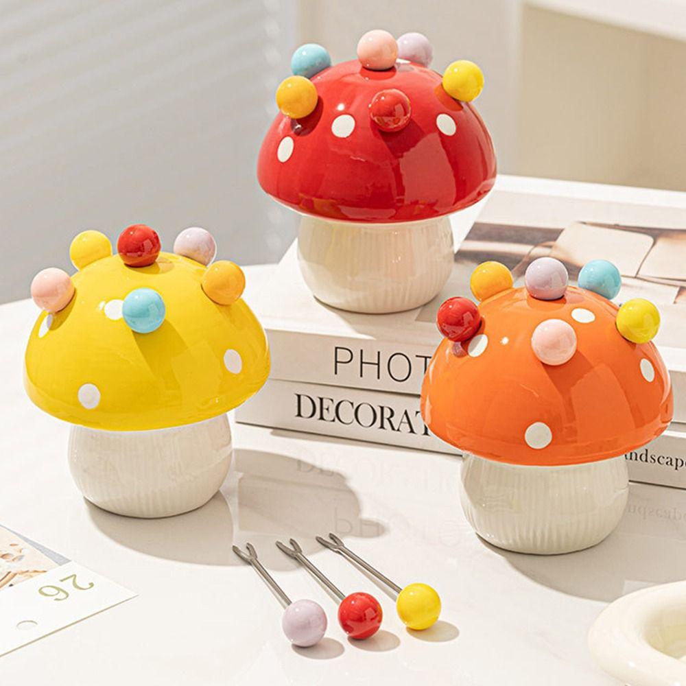 Rustproof Mushroom Fruit Fork Creative Cute Toothpick with Holder  Kitchen Supplies